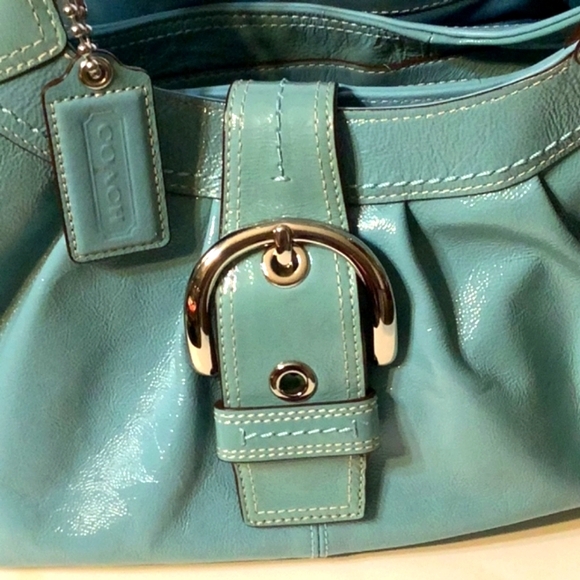 COACH 🐎 BOHO Blue Green Shimmer Patent Leather! - Picture 7 of 10